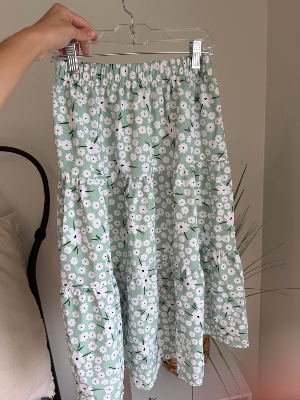 SHEIN Mint Green Floral Tiered Maxi Skirt